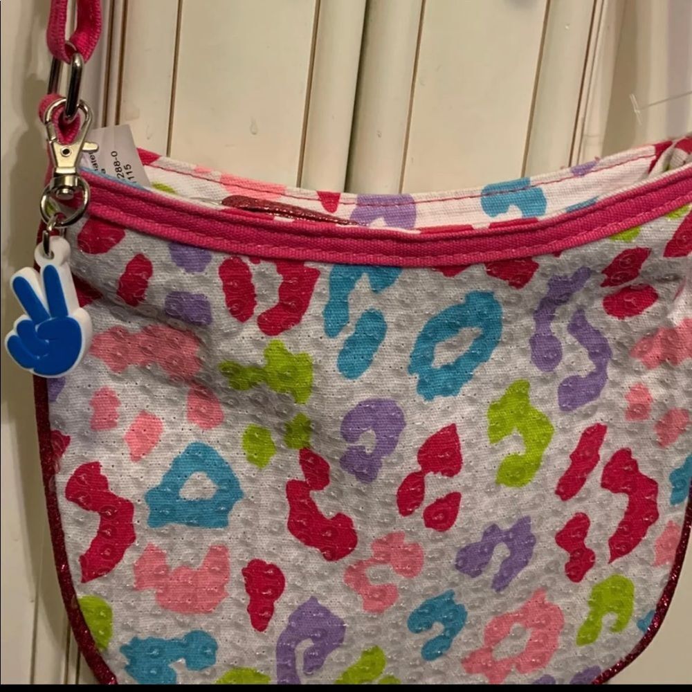 Multi-Color  Fabric Peace Sign Cross Body Mini Handbag